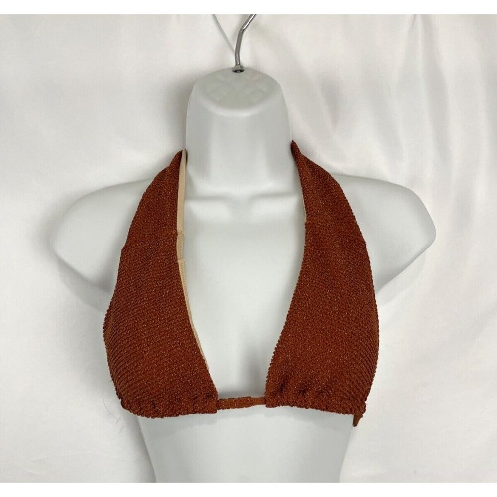 Rhythm Australia-Made Metallic & Brown Bikini Halter Top Women's Size L